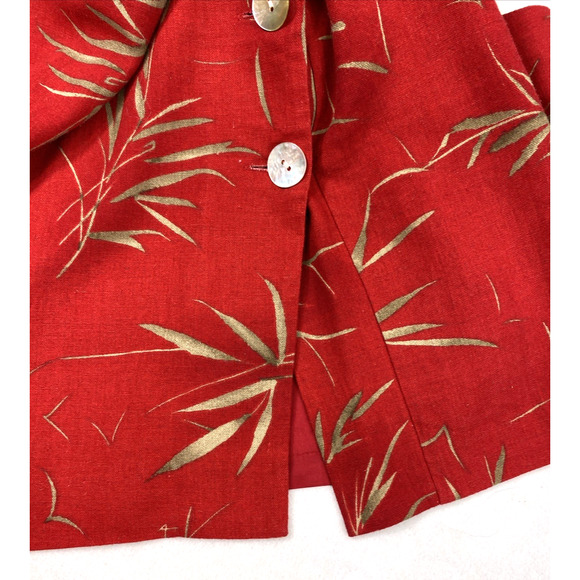 Karin Stevens Dress Womens Size 10‎ Red Bamboo Print Button Side Linen Blend - Picture 5 of 13